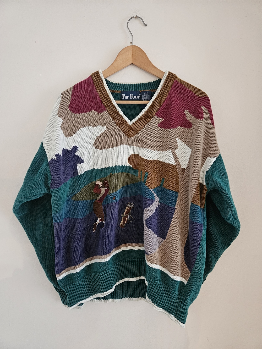 Vintage Par Four V Neck Golf Sweater Mens Large 90s